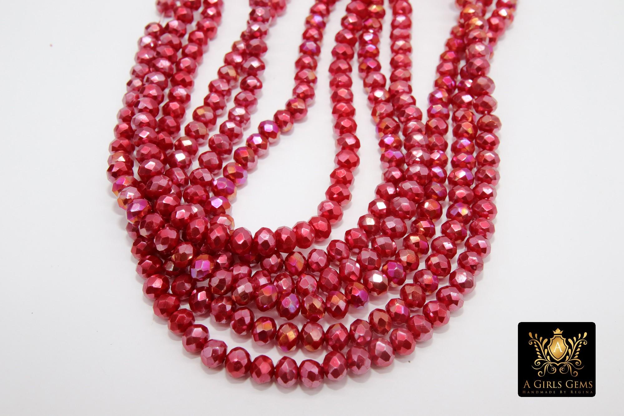 Christmas Red Crystal Beads, 6 mm Ruby Red Faceted Beads BS #328, Bright Red Rondelle