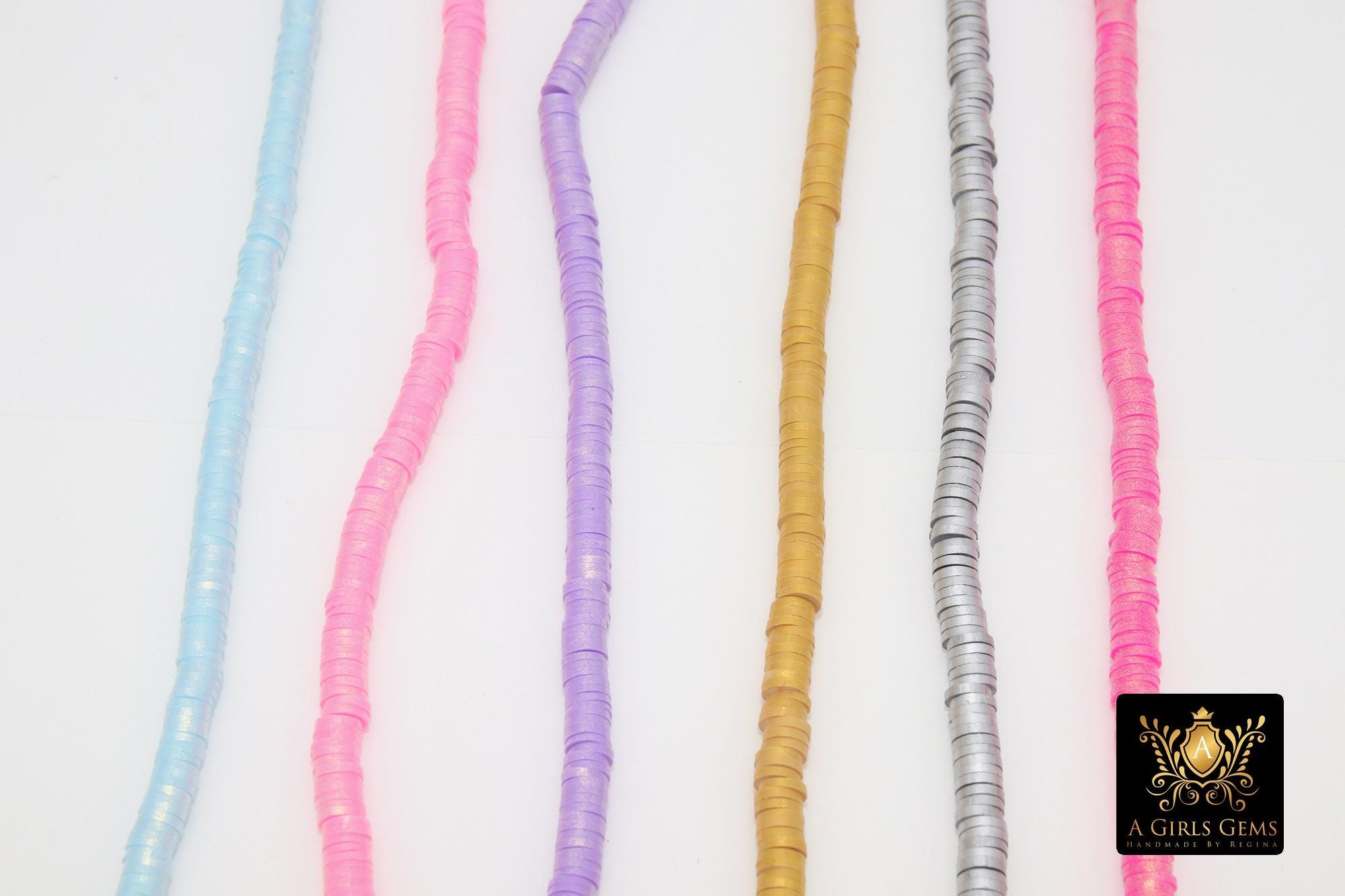 1 or 2 Strands 6 mm Metallic Clay Flat Beads, Opaque Heishi Polymer Clay Disc CB #217, Rondelle Pearly Beads