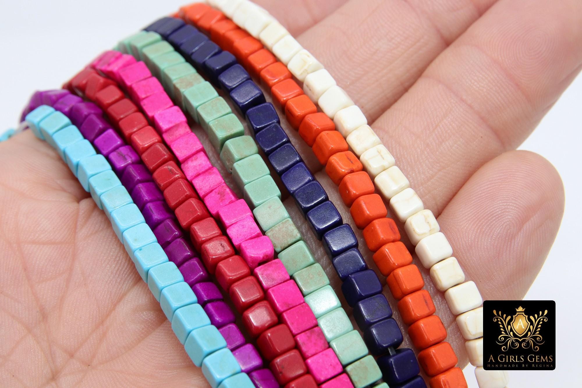 White Turquoise Cube Beads, Square Blue Turquoise Beads BS #346, 4 x 4 mm