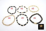 Black and Gold Beaded Bracelet, Black Cube Stretchy Bracelet, Gold Nugget Crystal Stacks