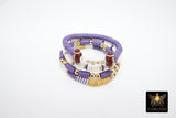 LSU Heishi Beaded Bracelet, 6 mm Purple White Gold Stretchy Bracelet #795, Square Heishi Tigers Mom Team Spirit Clay Beaded Bangles