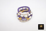 LSU Heishi Beaded Baseball Bracelet, 6 mm Purple White Gold Stretchy Bracelet, Letter Name Heishi Tigers Mom