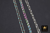 925 Sterling Silver Dainty Beaded Satellite Enamel Chain, 2.1 mm Rainbow Hammered Flat Cable CH #871, Unfinished By Foot