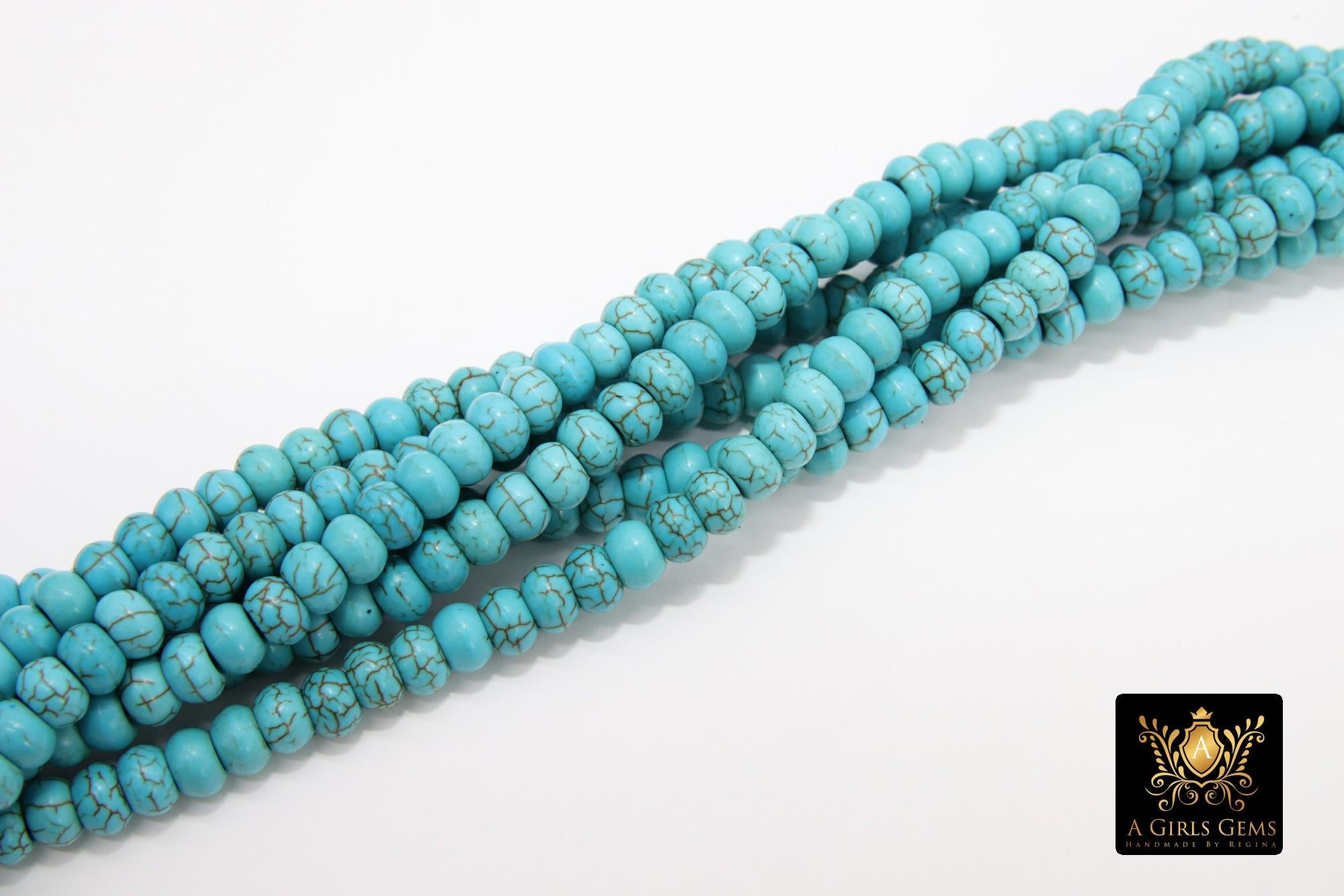 Blue Turquoise Heishi Beads, Smooth Blue Turquoise Beads BS #325, sizes in Flat 6 x 4 mm Rondelle