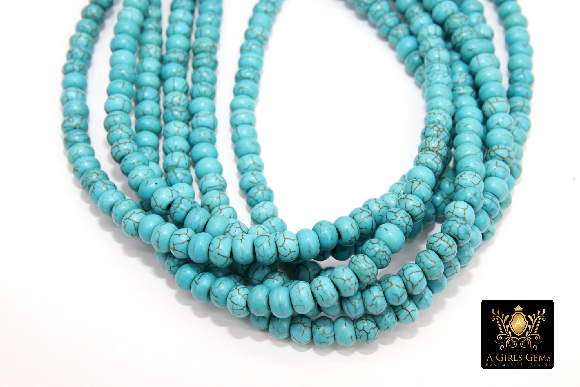 Blue Turquoise Heishi Beads, Smooth Blue Turquoise Beads BS #325, sizes in Flat 6 x 4 mm Rondelle