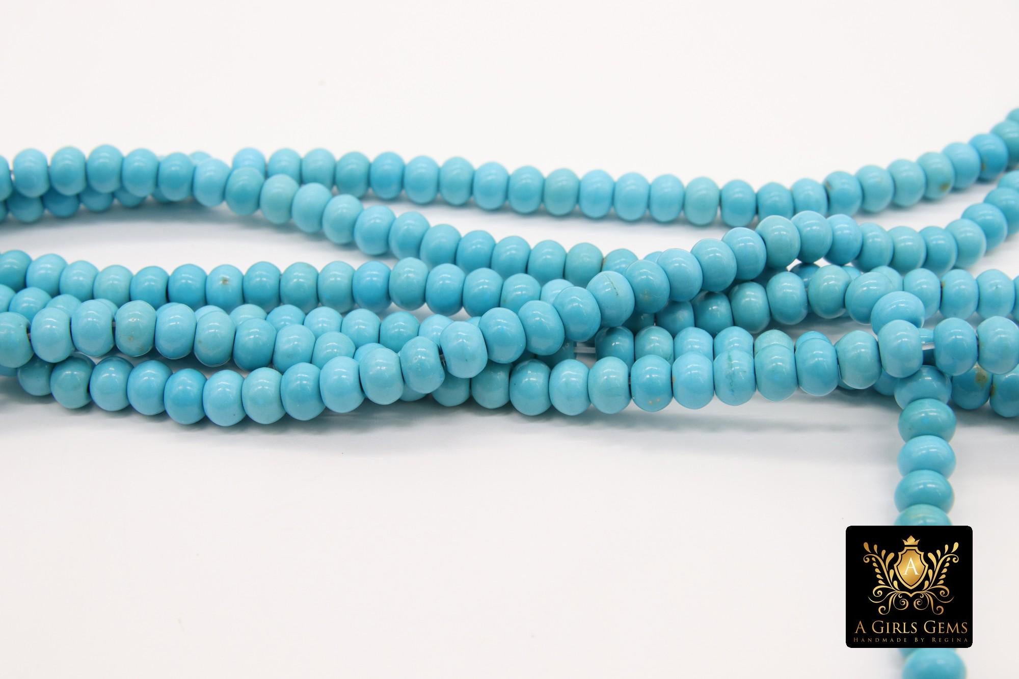 Blue Turquoise Heishi Beads, Smooth Light Blue Turquoise Beads BS #326, sizes in Donut 6 x 4 mm Rondelle