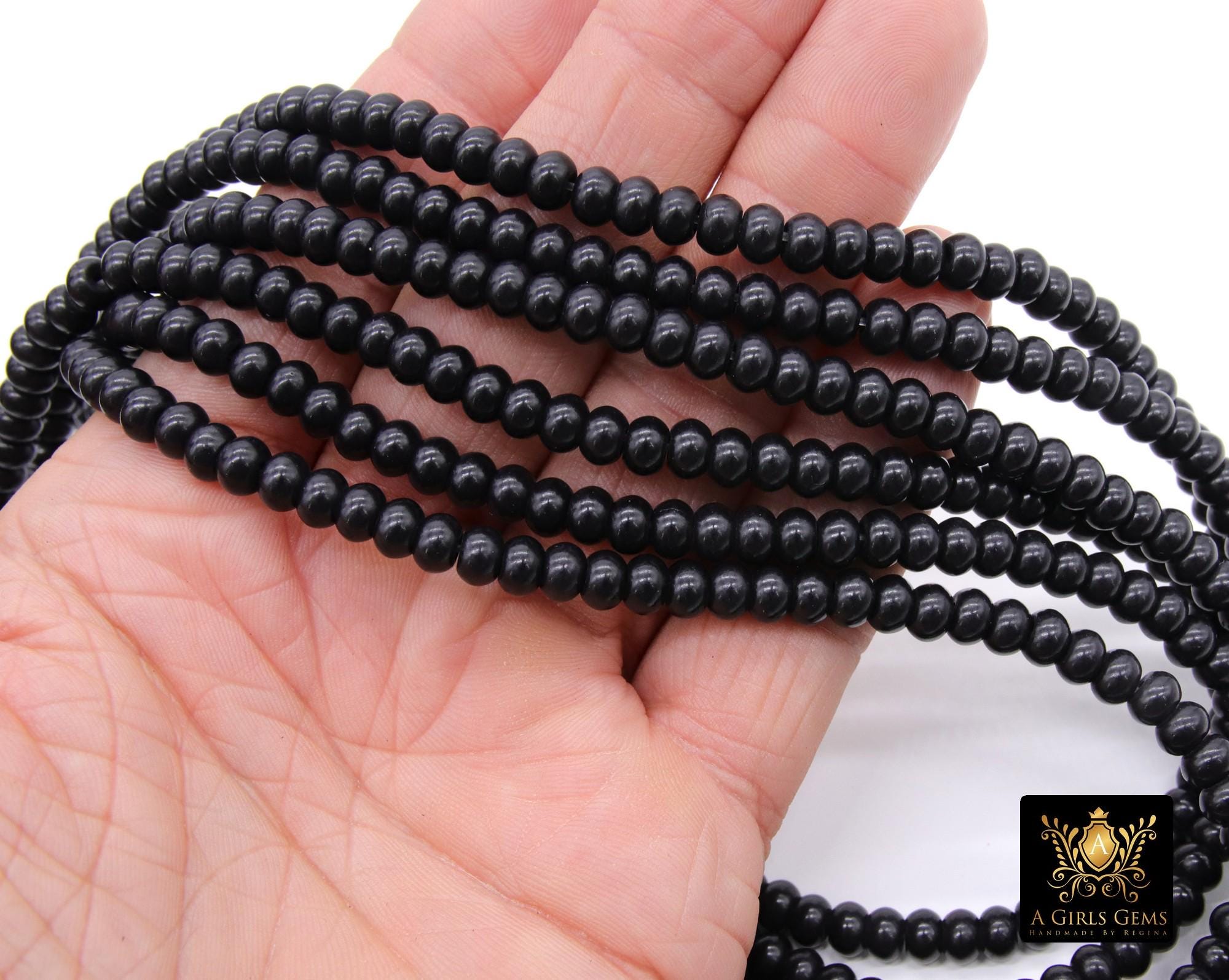Black Heishi Beads, Smooth Black Beads BS #326, sizes in Donut 6 x 4 mm Rondelle