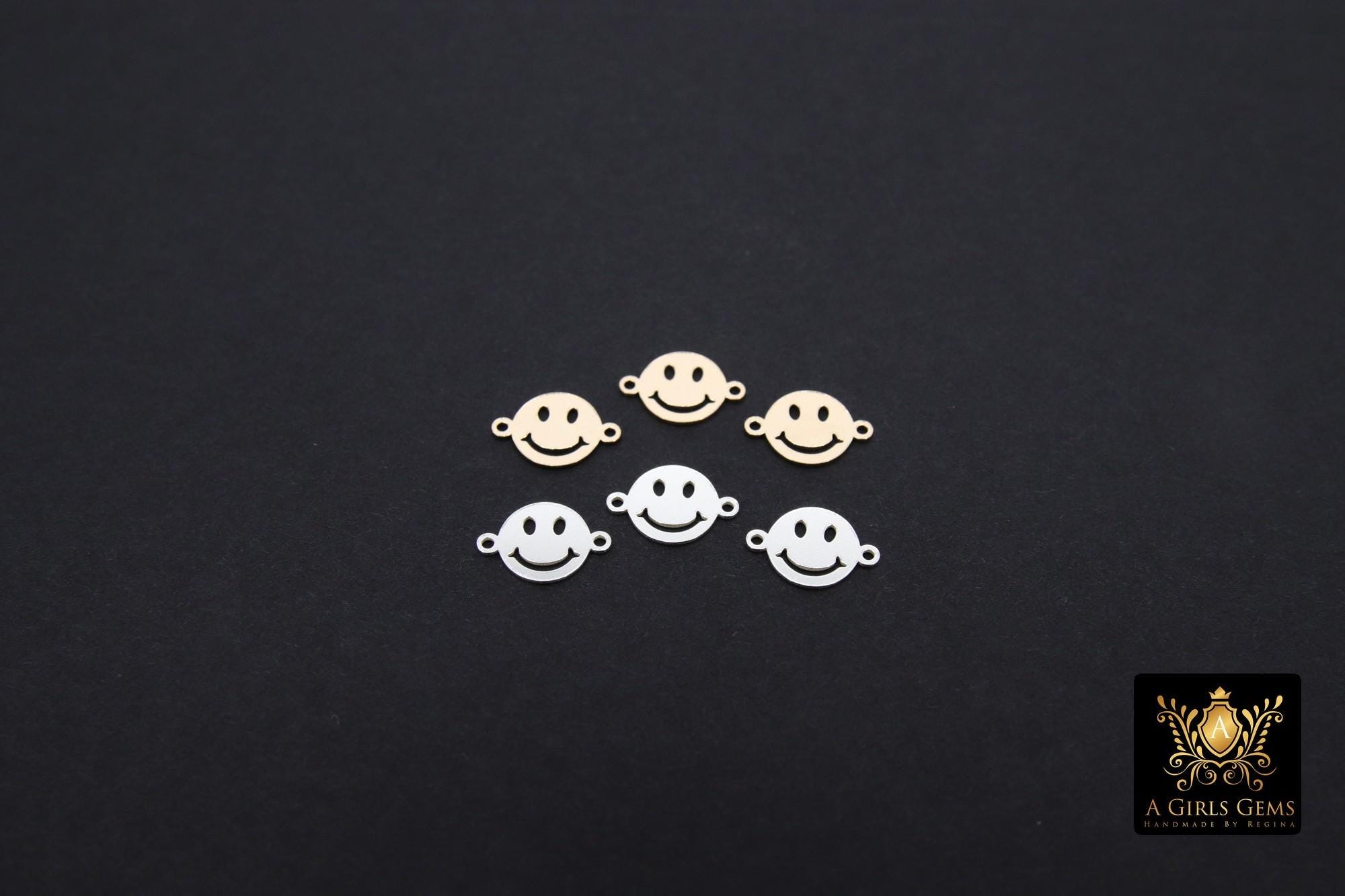 14 K Gold Filled Smiley Face Connectors, 7 mm 925 Sterling Silver Happy Face Links #3093, Two Hole Links