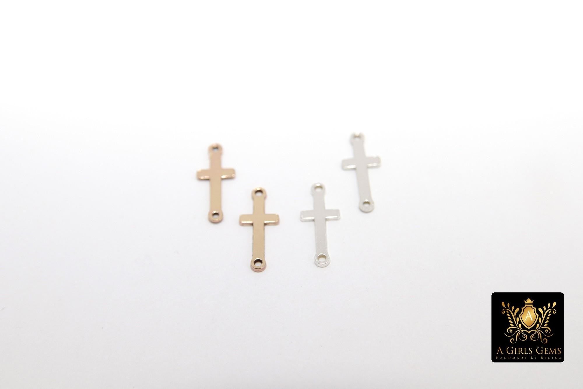 14 K Gold Filled Cross Connector, 925 Sterling Silver Cross Link #3115, Dainty 12 mm Rosary Necklace Center Charms #3114