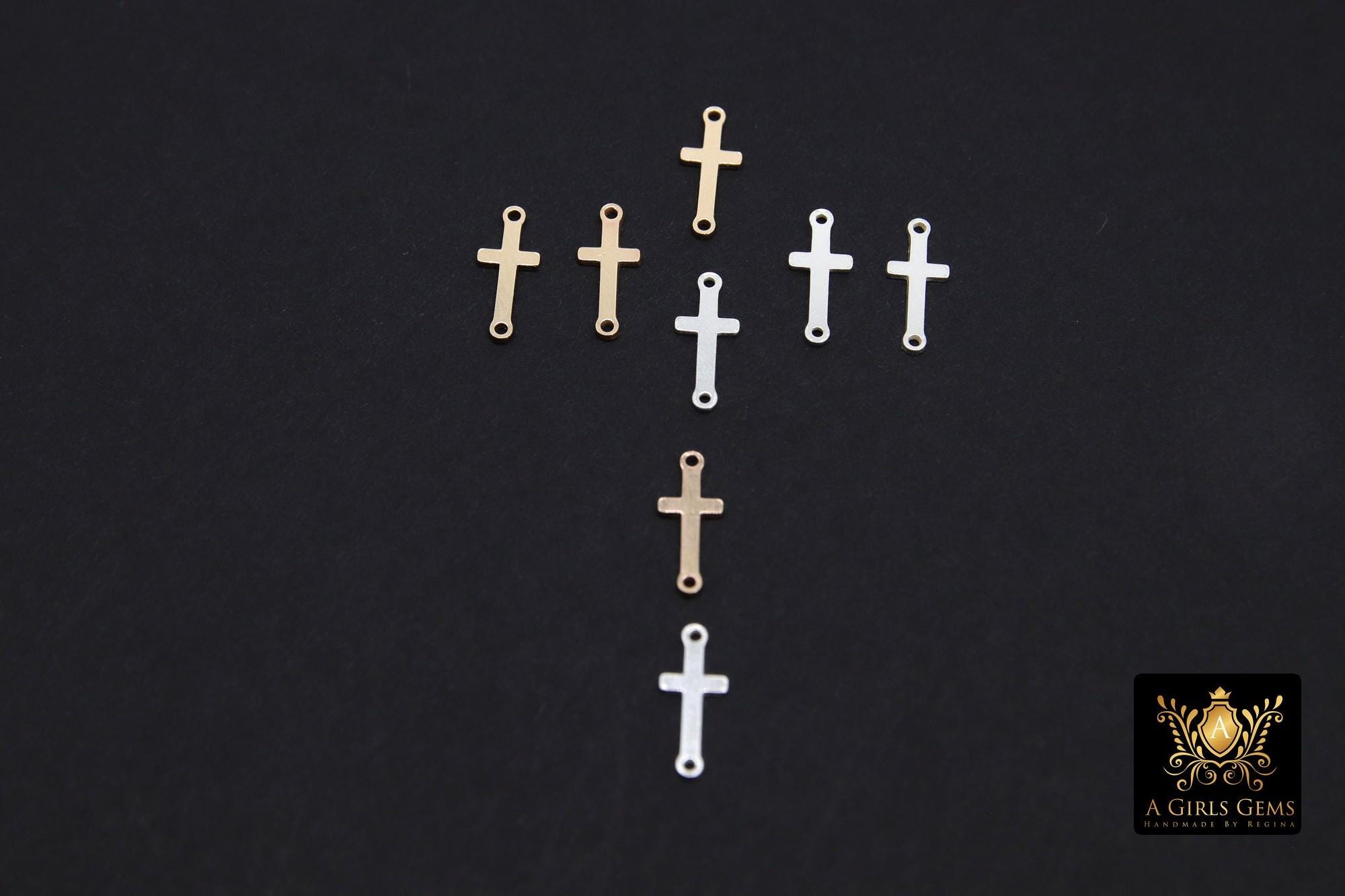 14 K Gold Filled Cross Connector, 925 Sterling Silver Cross Link #3115, Dainty 12 mm Rosary Necklace Center Charms #3114