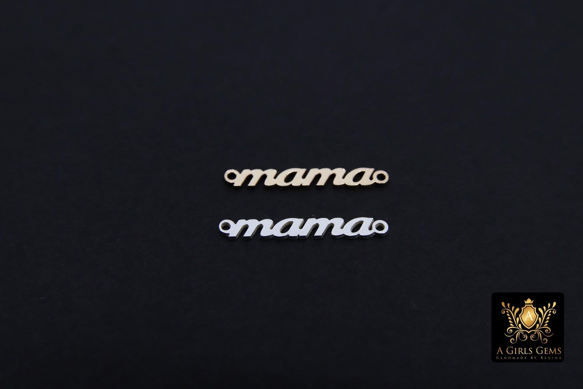 14 K Gold Filled Mama Connector, 925 Sterling Silver Mom Links #3113, Script 18 mm Dainty Mothers Day Gifts