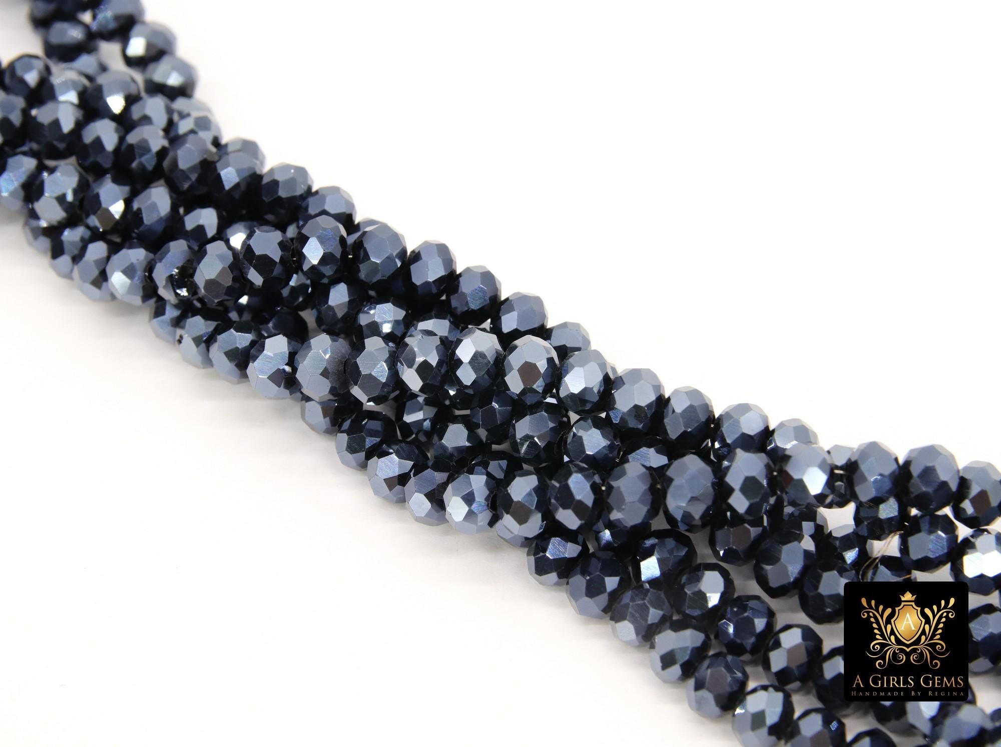 Black Electroplated AB Crystal Beads, 6 mm Crystal Faceted Rondelle Beads BS #289, 16.5 inch Jewelry Strands