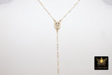 14 K Gold Filled White Beaded Satellite Cross Necklace, Virgin Mary Rosary Choker, Dainty Medallion