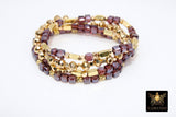 Purple and Gold Beaded Bracelet, Purple Cube Stretchy Bracelet, Gold Nugget Mom Team Spirit Stacks