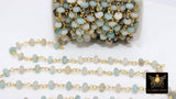 Natural Amazonite Beaded Rondelle Rosary Chain, 6 mm Gold Wire Wrapped CH #541, Blue Stone Chain