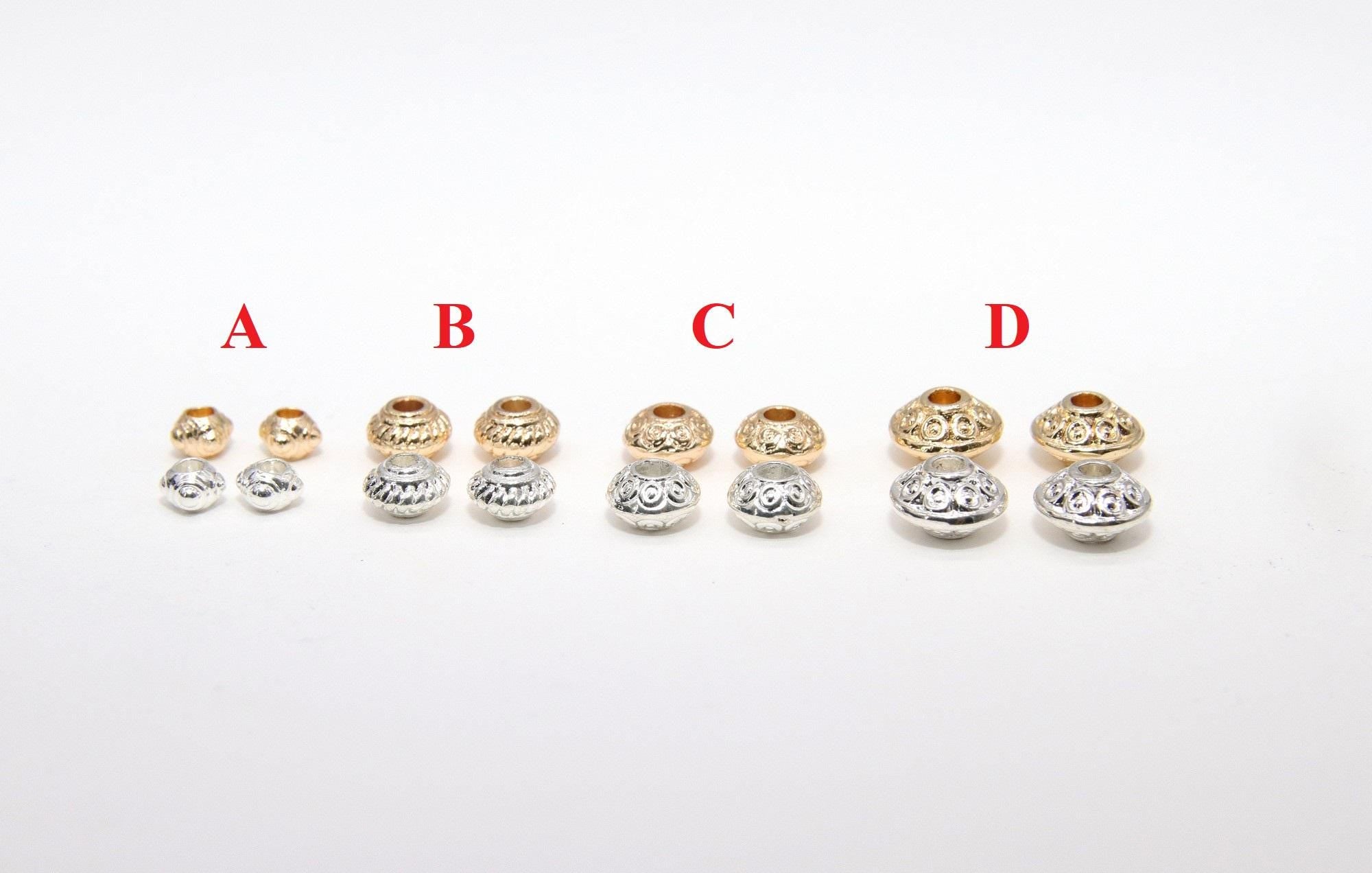 Gold Round Rondelle Beads, 20 Pc Silver Saucer Seamless Patterned Bead AG #3530, 4 mm