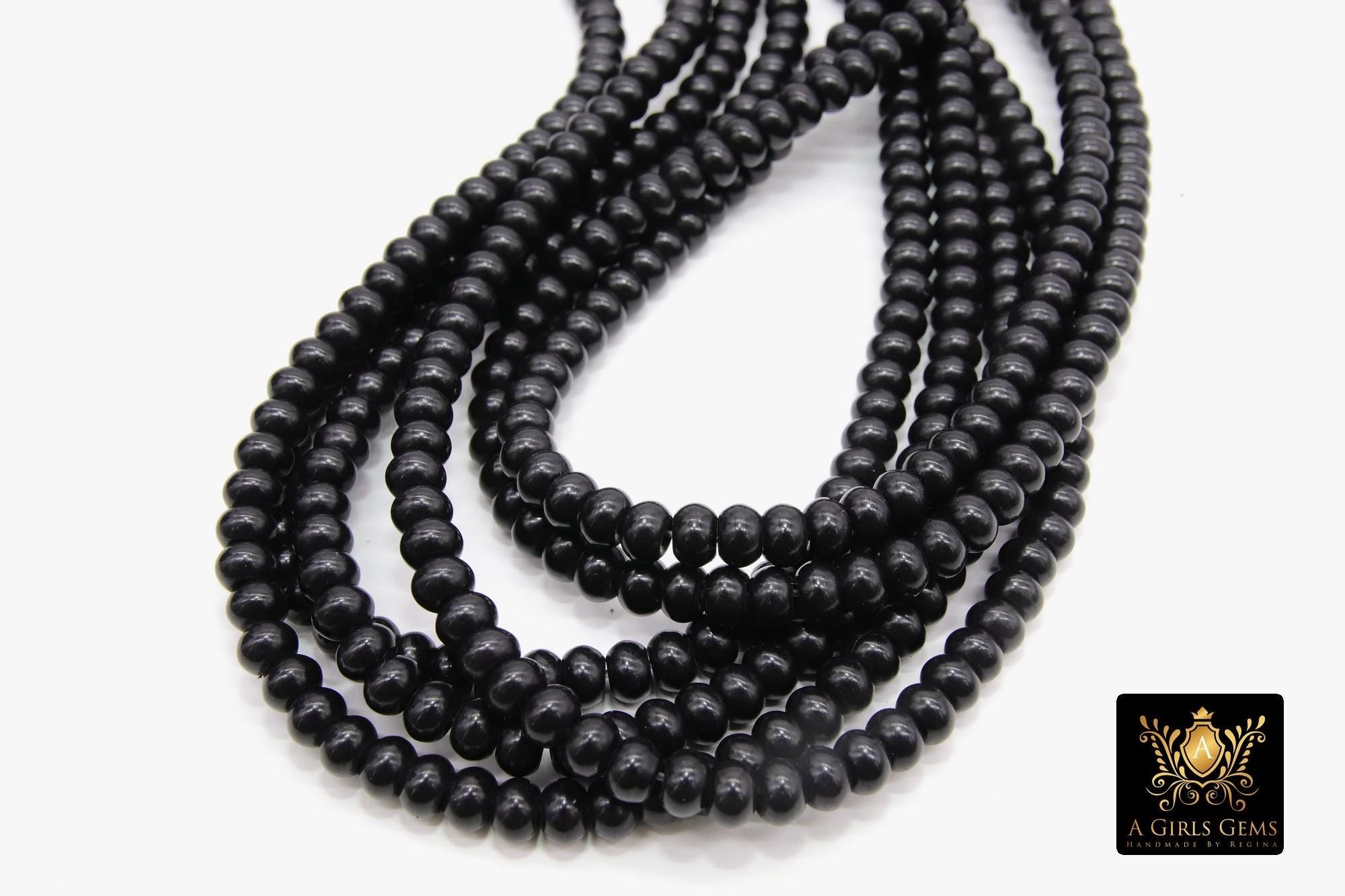 Black Heishi Beads, Smooth Black Beads BS #326, sizes in Donut 6 x 4 mm Rondelle