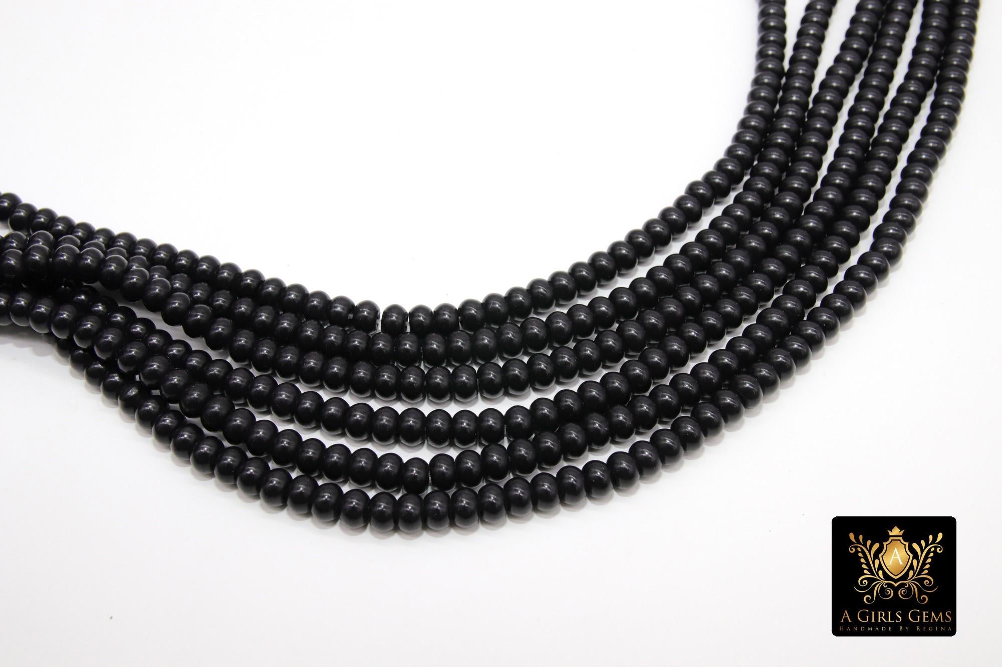 Black Heishi Beads, Smooth Black Beads BS #345, sizes in Donut 6 x 4 mm Rondelle
