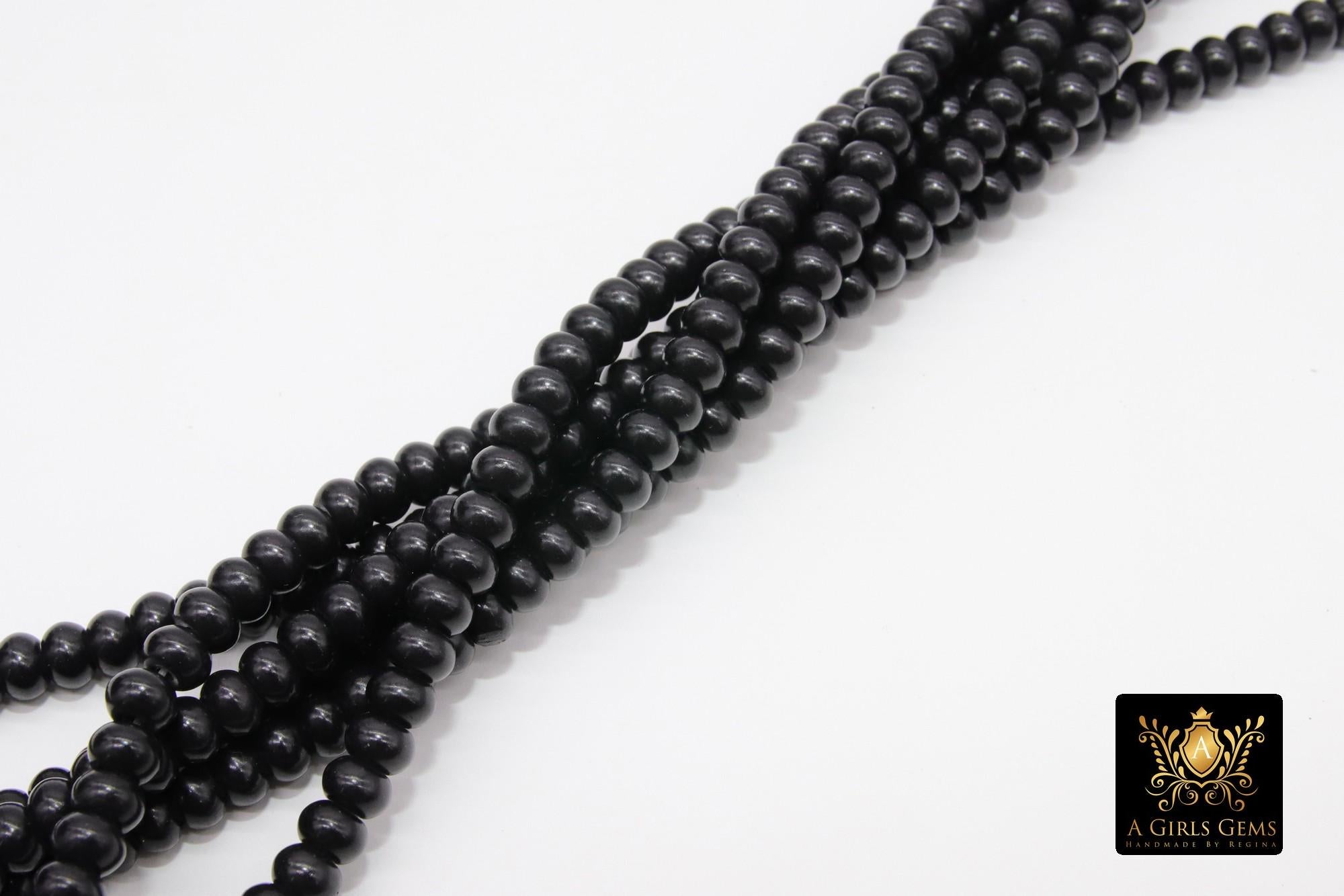 Black Heishi Beads, Smooth Black Beads BS #326, sizes in Donut 6 x 4 mm Rondelle