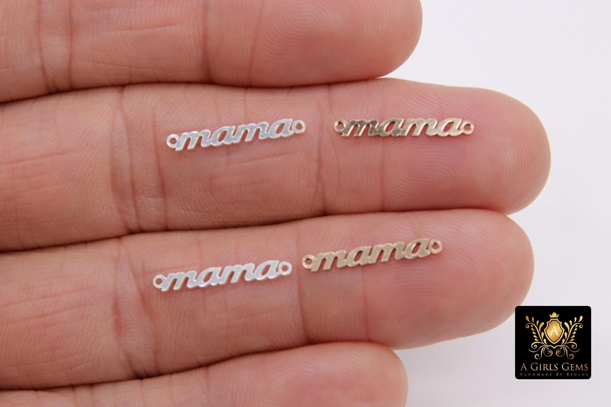 14 K Gold Filled Mama Connector, 925 Sterling Silver Mom Links #3113, Script 18 mm Dainty Mothers Day Gifts