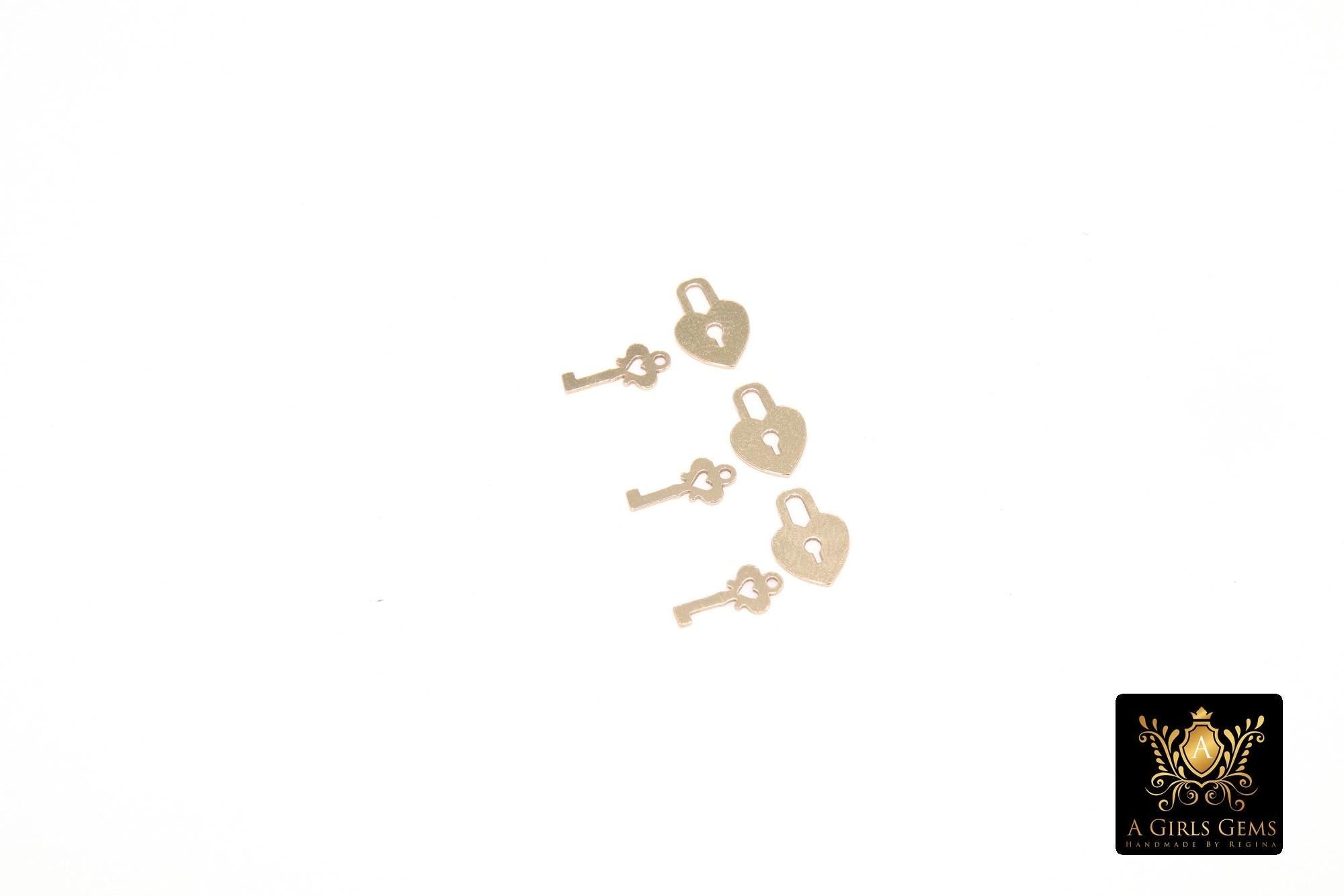 14 K Gold Filled Lock And Key Charms, 10 mm 14 K Gold Filled Dainty Charms #538, Tiny Permanent Jewelry Charms