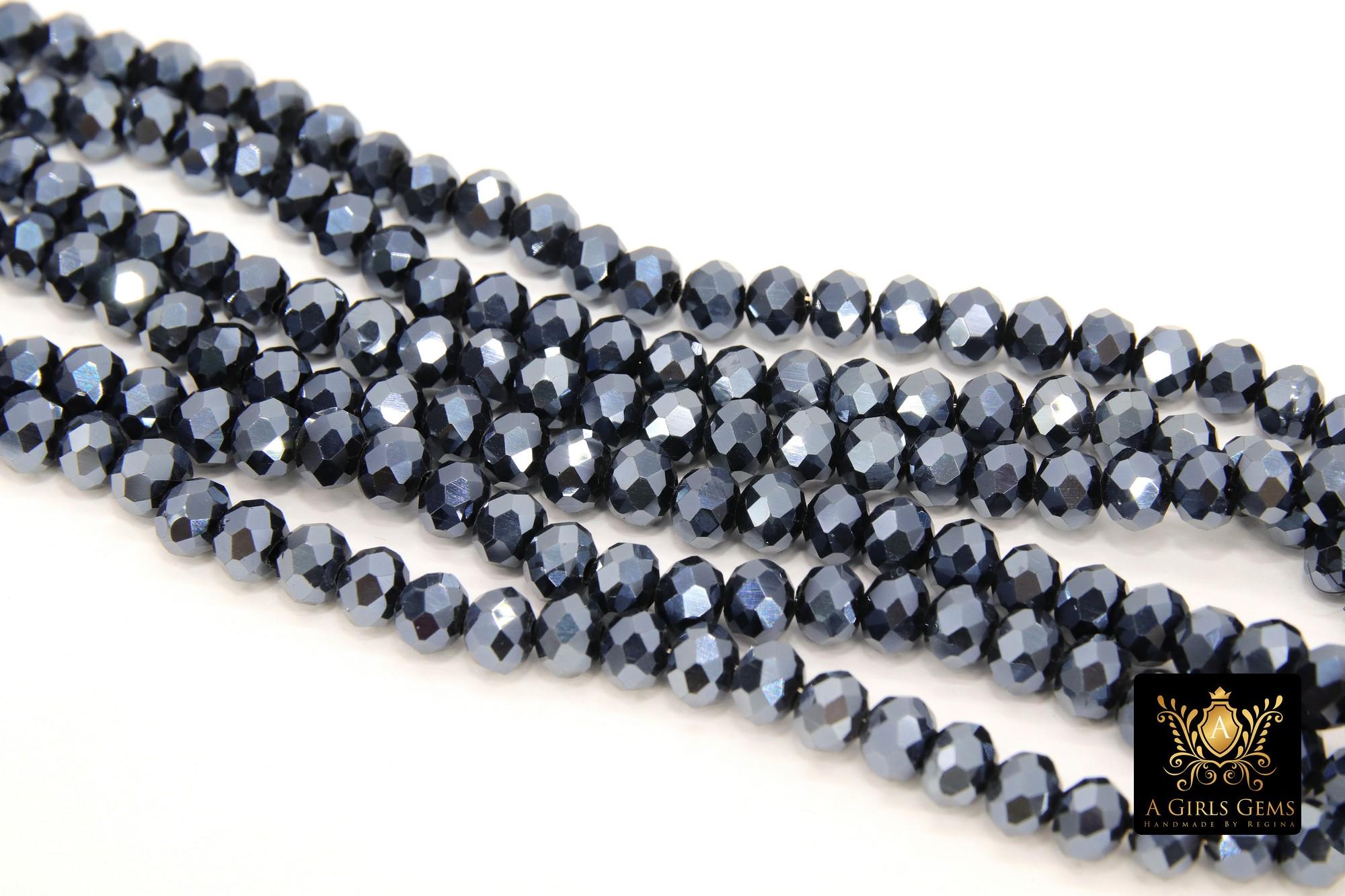 Black Electroplated AB Crystal Beads, 6 mm Crystal Faceted Rondelle Beads BS #289, 16.5 inch Jewelry Strands