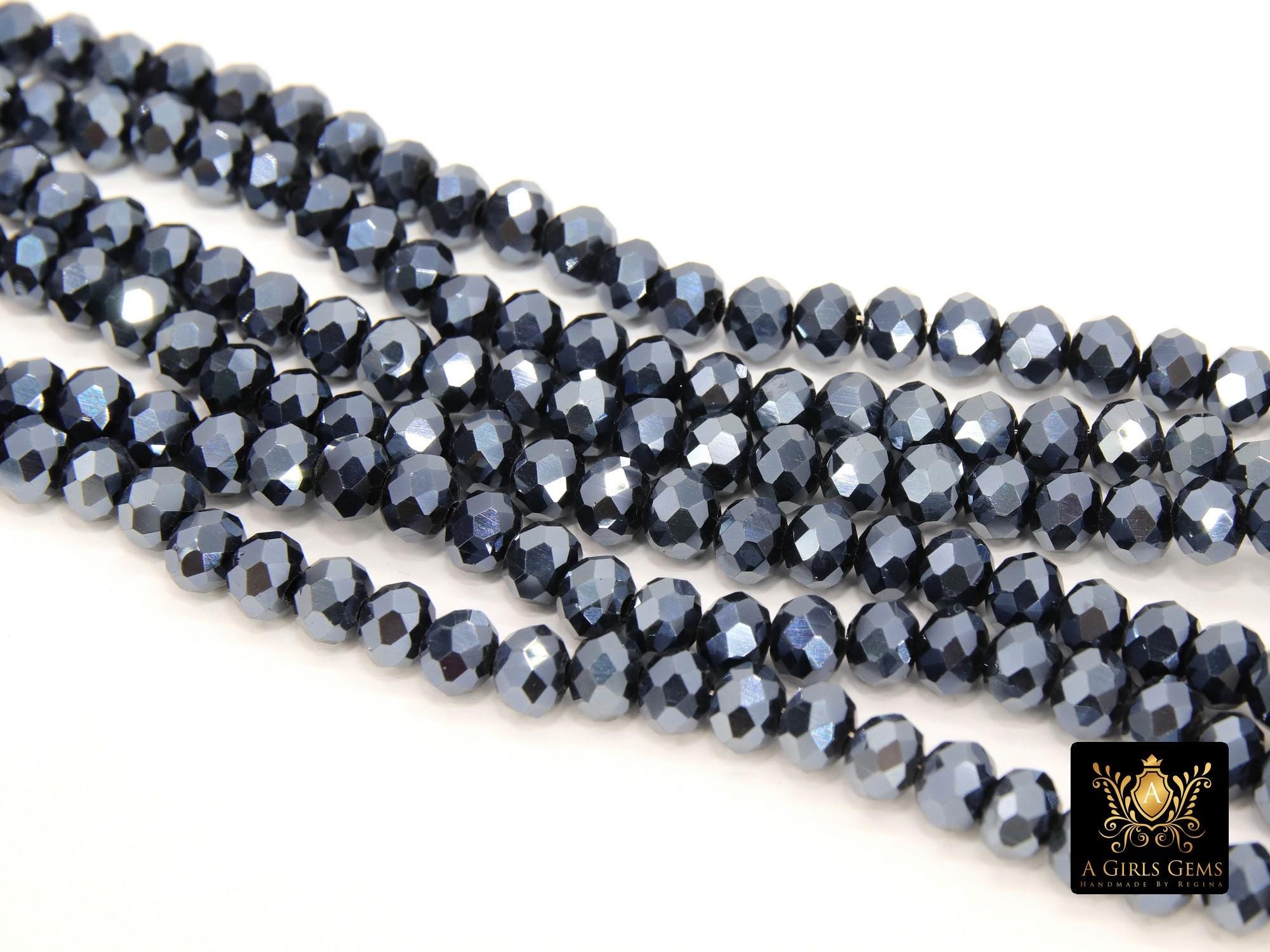Black Electroplated AB Crystal Beads, 6 mm Crystal Faceted Rondelle Beads BS #289, 16.5 inch Jewelry Strands