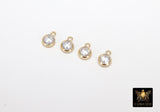 14 K Gold Filled CZ Clear Charm, 4 mm Flat Back Round Charms with Jump Rings #2276, Birthday Permanent Jewelry