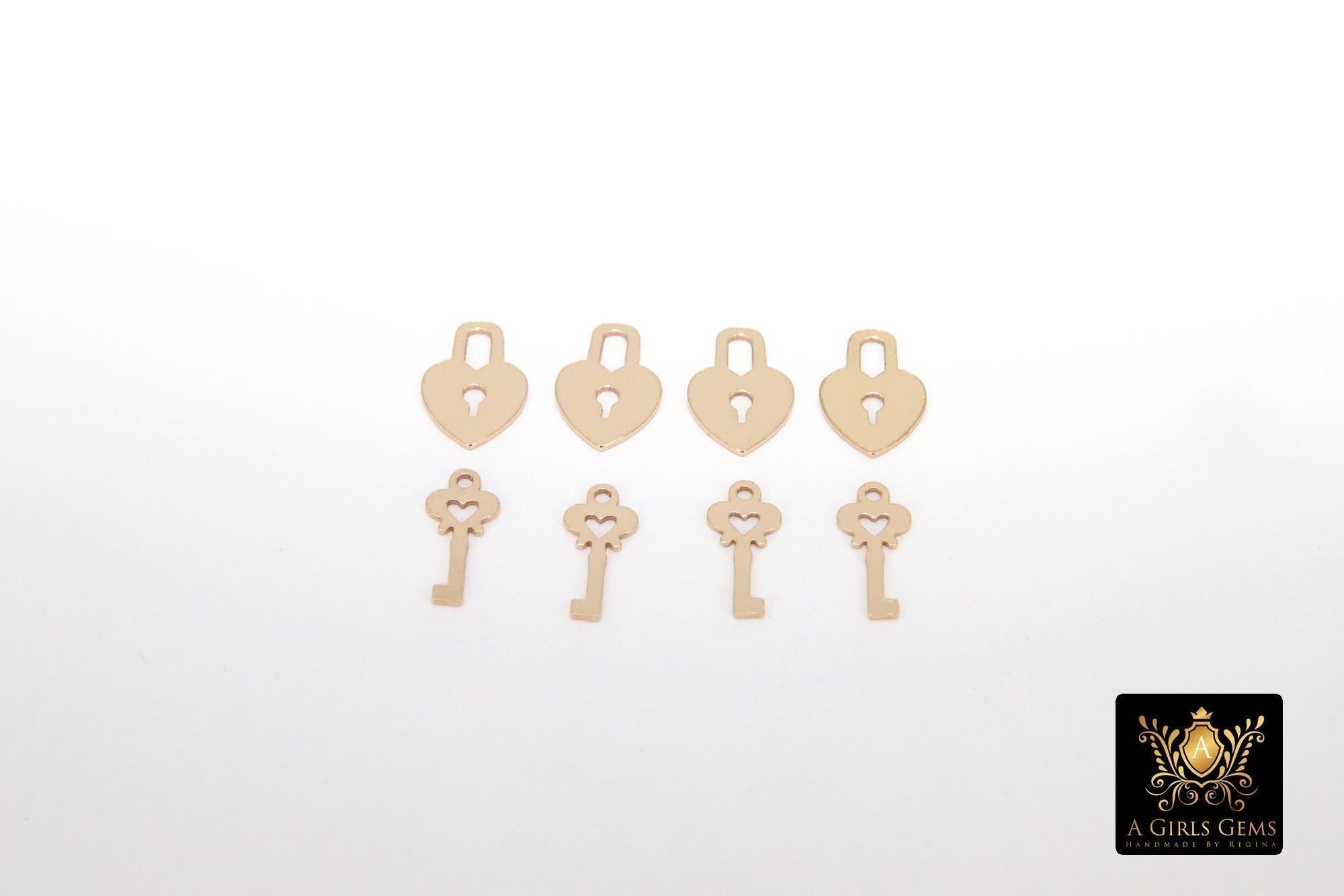 14 K Gold Filled Lock And Key Charms, 10 mm 14 K Gold Filled Dainty Charms #538, Tiny Permanent Jewelry Charms