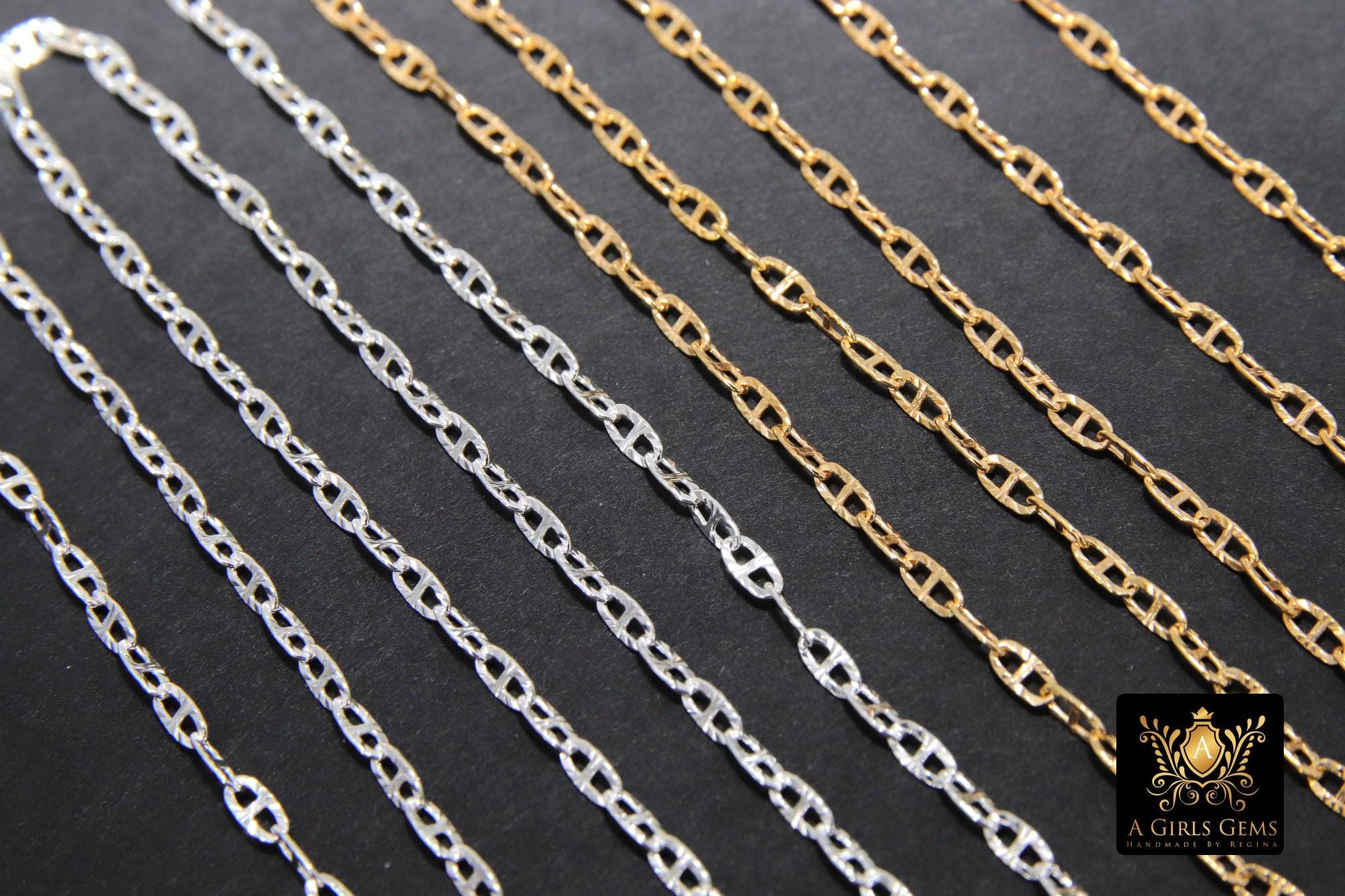 14 K Gold Filled Mariner Chains, 925 Silver Nugget Mariner CH #907, Anchor Sequin Textured Flat Chain