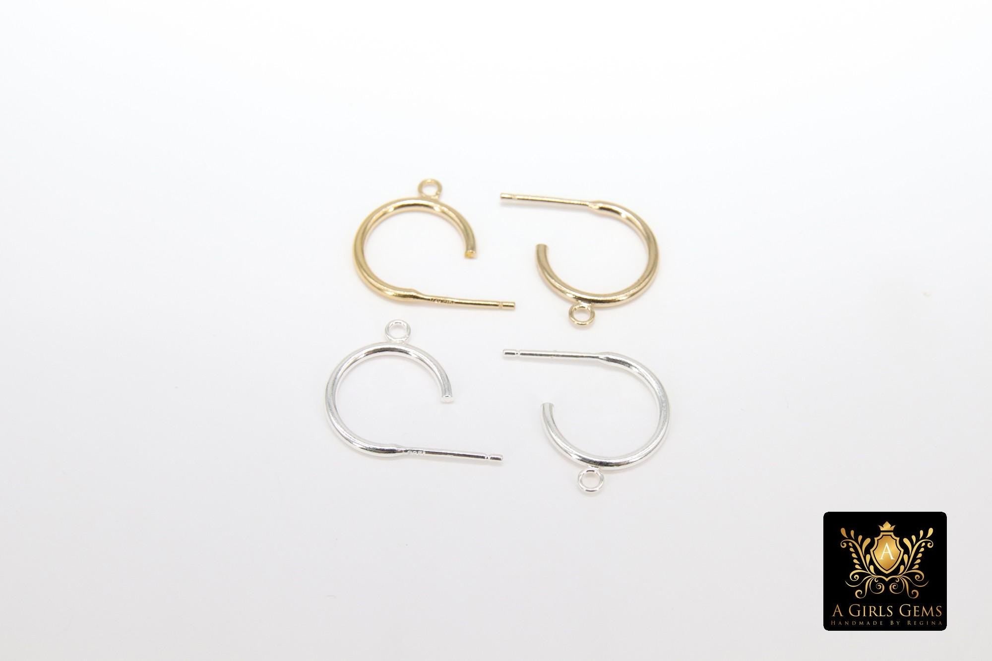 14 K Gold Hoop Stud Earrings, High Quality Gold Filled Round 12 mm Stud Post Findings #2449, 1 Open Loop