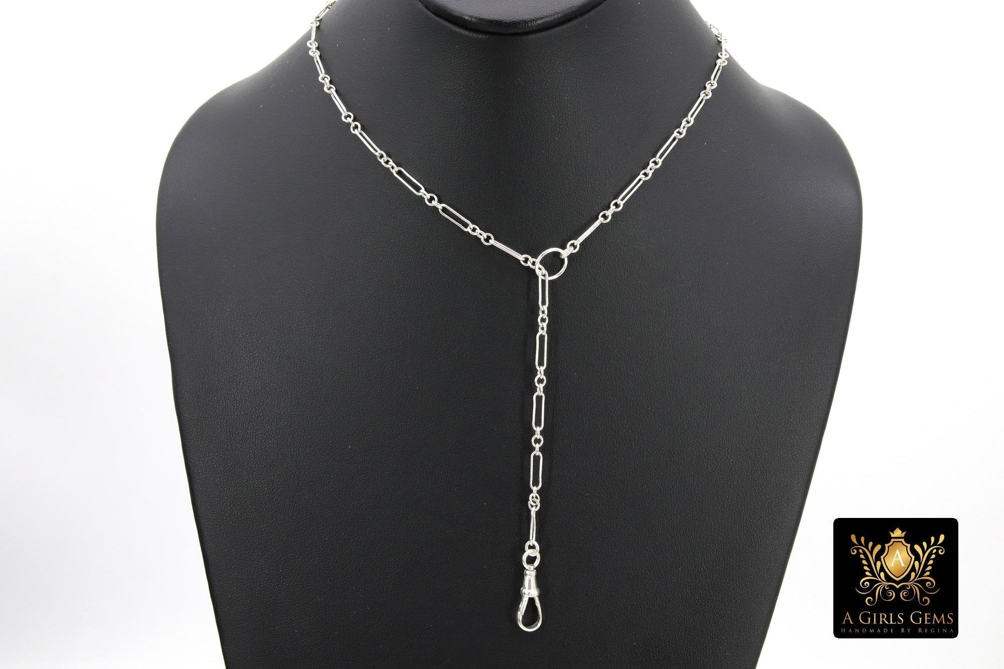 925 Sterling Silver Fob Clip Clasp Charm Necklace, Long Short Chunky Chain Choker