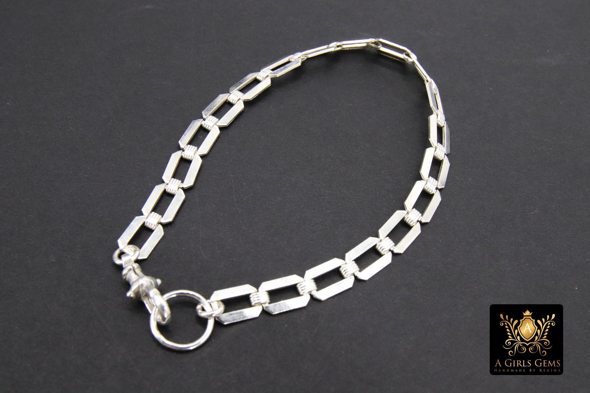 925 Sterling Silver Scroll Bar Bracelet, Rectangle Swivel Fob Designer Bracelet #2626, Dainty Infinity Bracelet