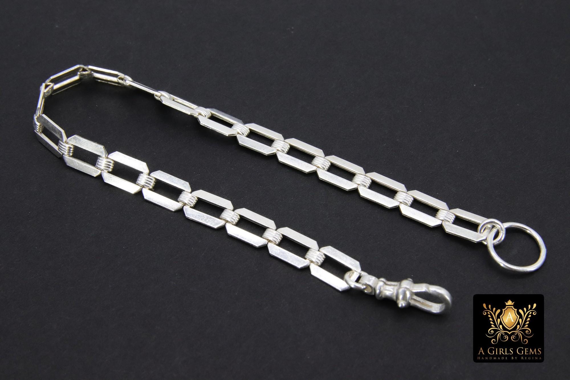 925 Sterling Silver Scroll Bar Bracelet, Rectangle Swivel Fob Designer Bracelet #2626, Dainty Infinity Bracelet