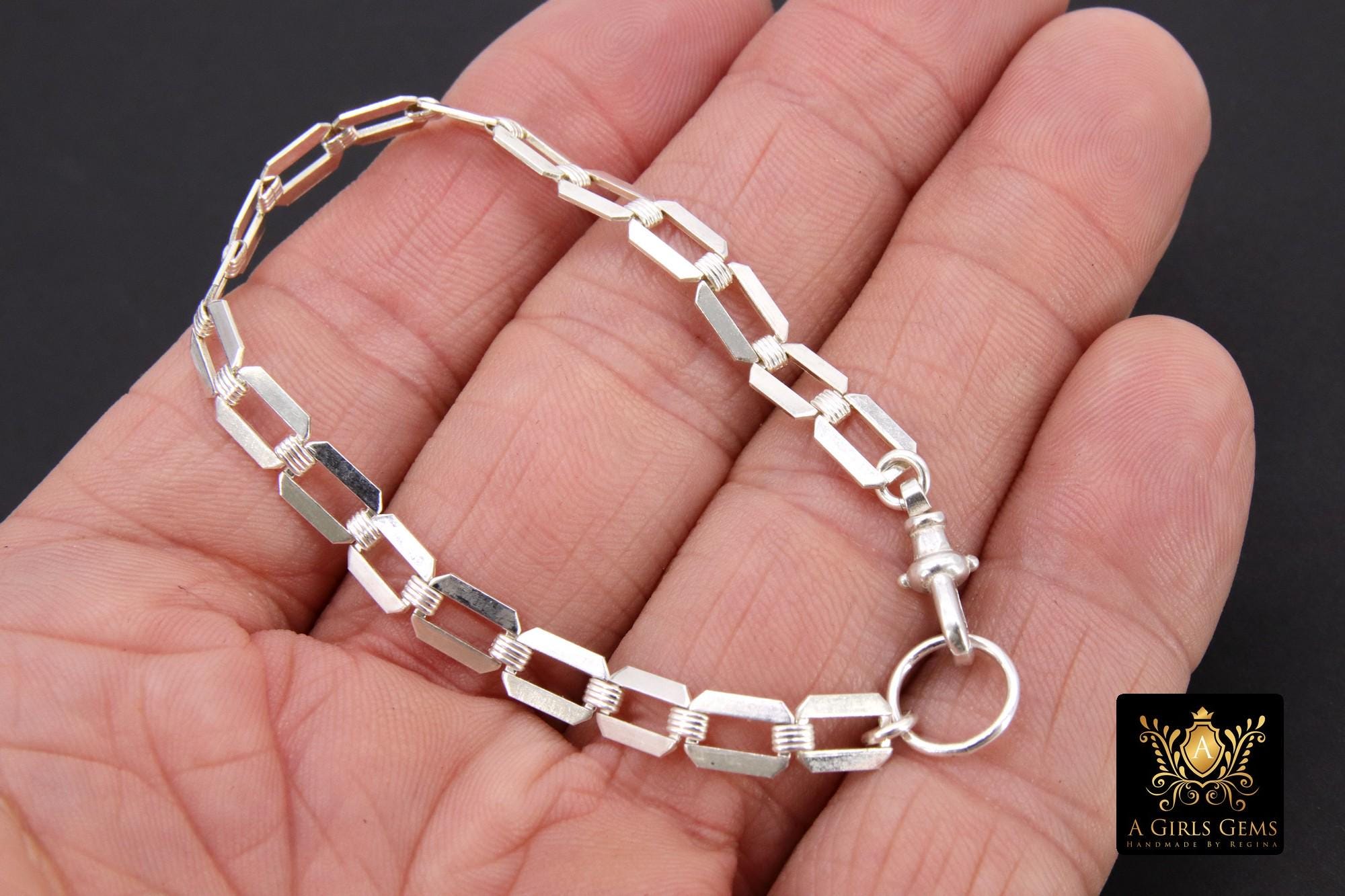 925 Sterling Silver Scroll Bar Bracelet, Rectangle Swivel Fob Designer Bracelet #2626, Dainty Infinity Bracelet