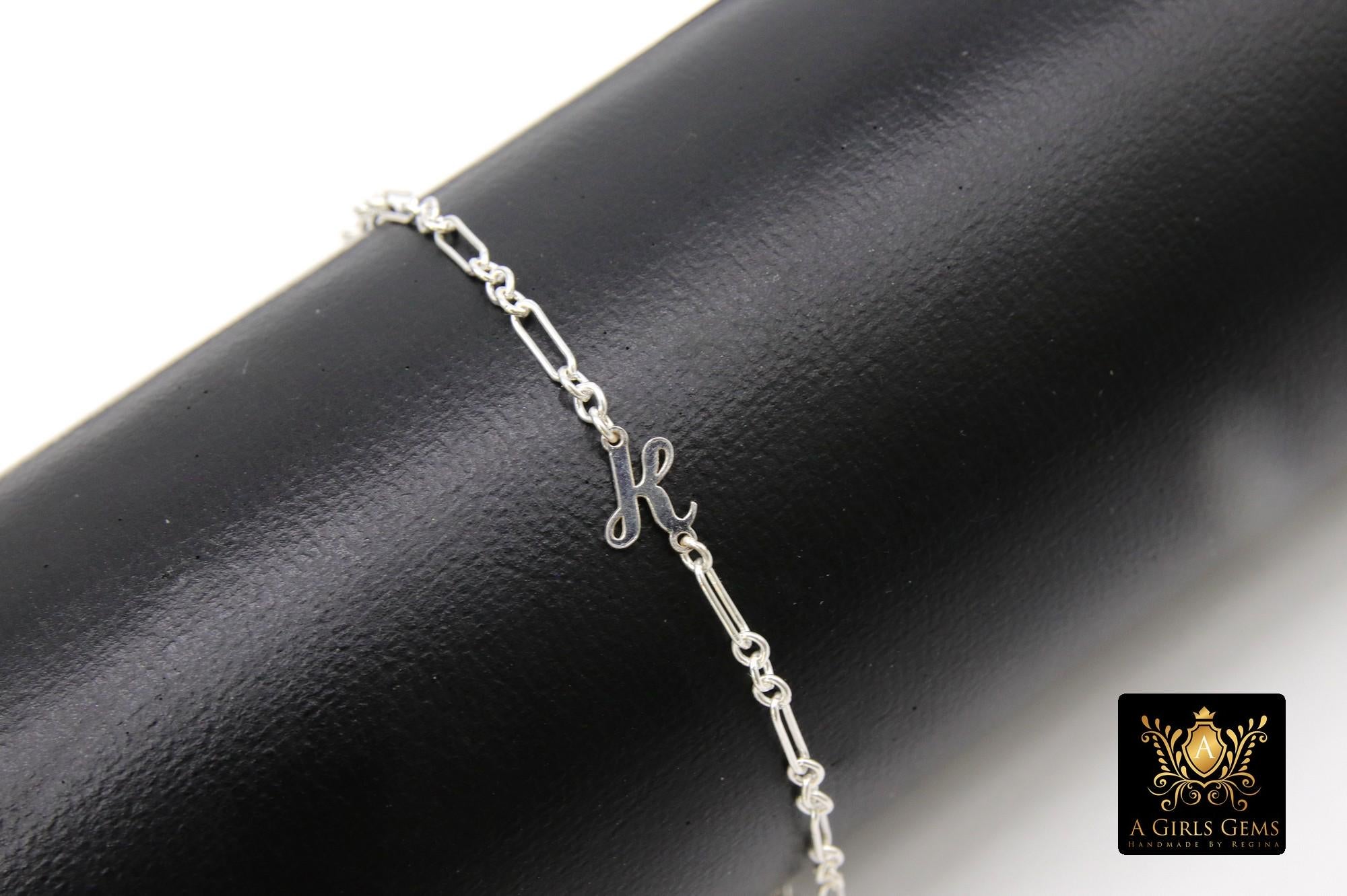 14 K Gold Filled Initial Chain Bracelet, 925 Sterling Silver Letter Charm Bracelet #2626, Chain Link Jewelry