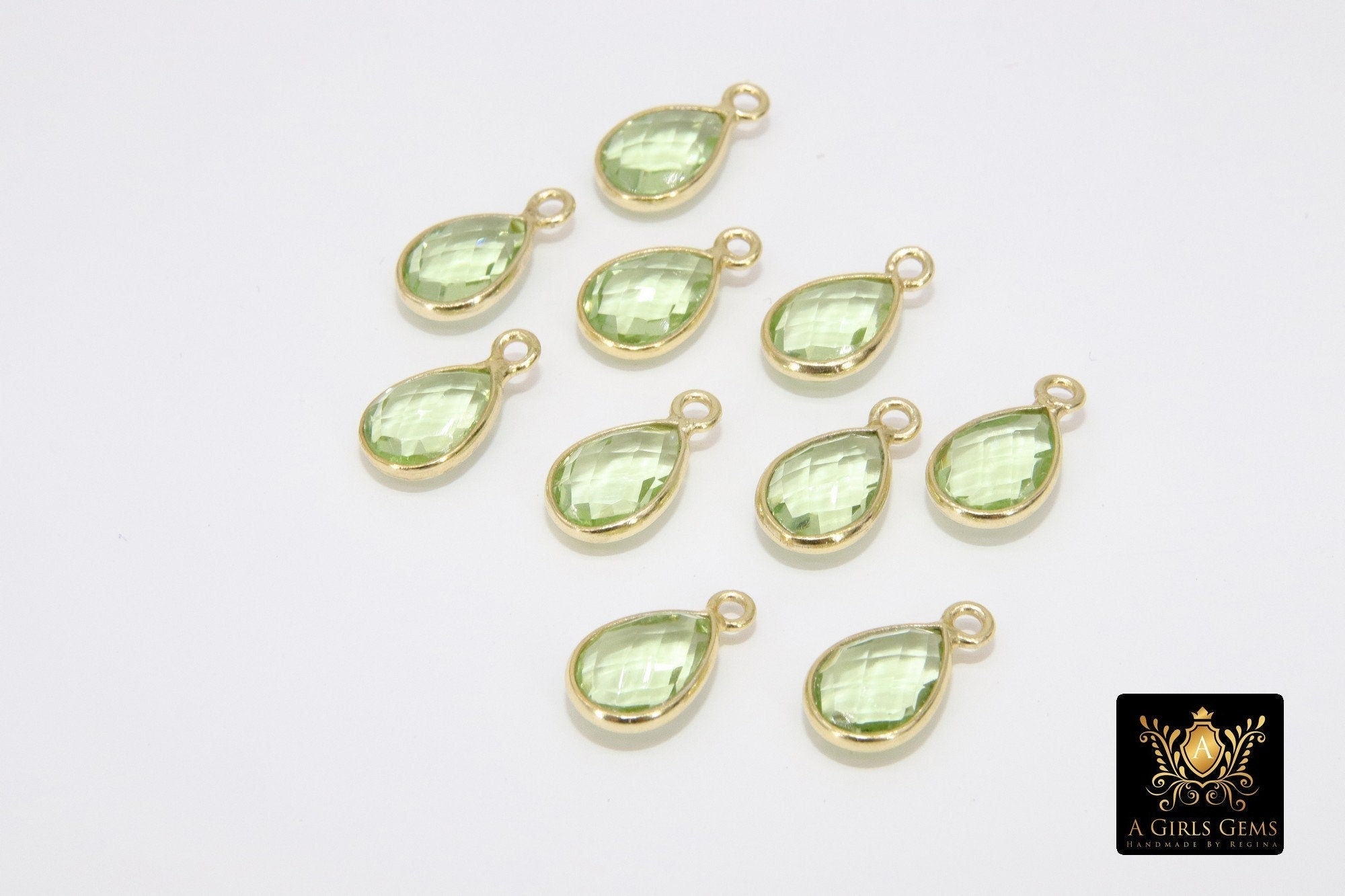 Green Amethyst Gemstone Teardrop Charms