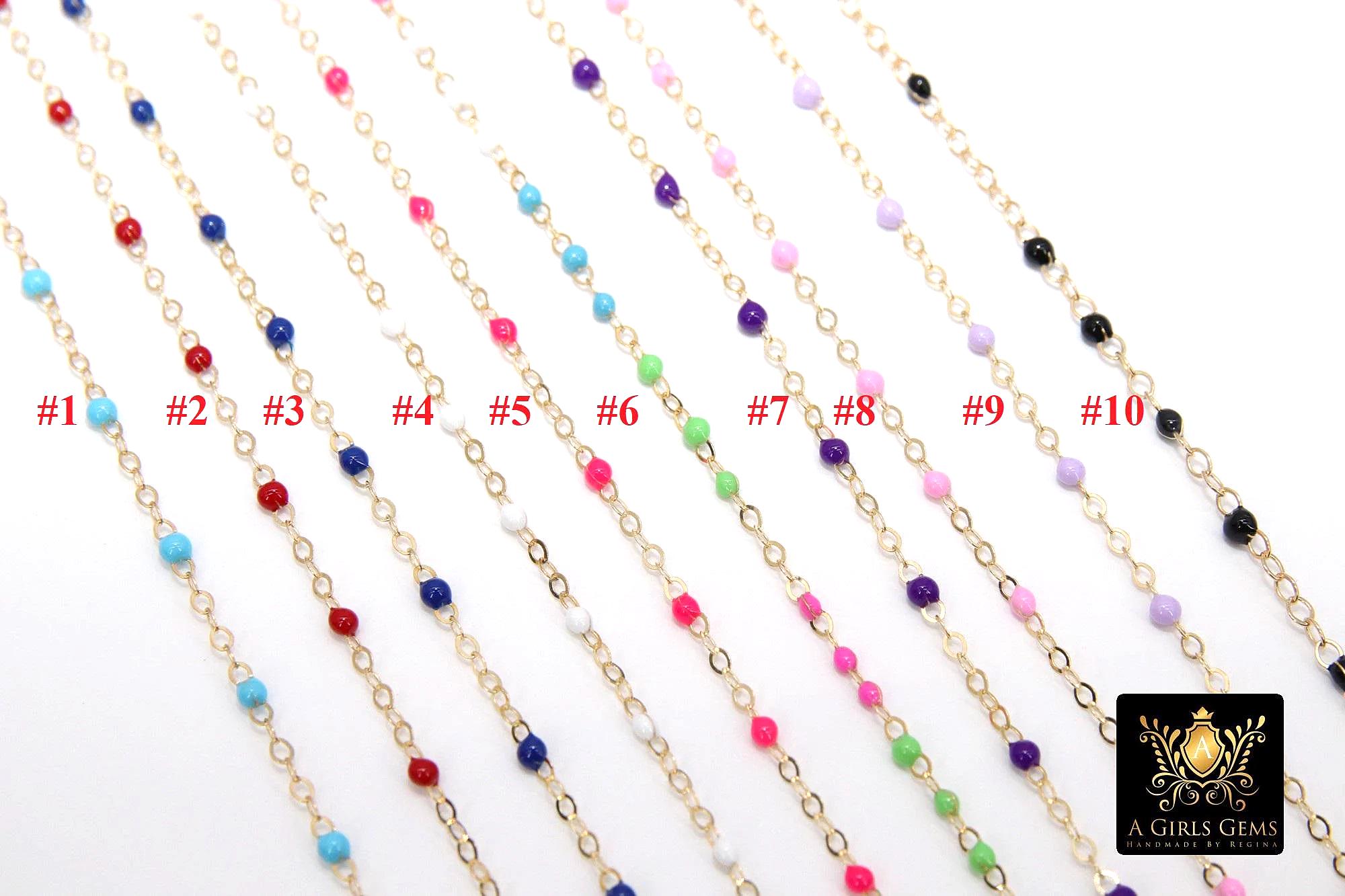 14 K Gold Filled Dainty Satellite Enamel Bracelet, Rainbow Beaded Gold Jewelry, Stamped 14/20