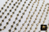 Pyrite Beaded Rosary Chain, Natural Faceted 4 mm Pyrite Bead CH #501, Quality Gold Plated Wire Wrapped Jewelry Chains