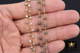 Pyrite Beaded Rosary Chain, Natural Faceted 4 mm Pyrite Bead CH #501, Quality Gold Plated Wire Wrapped Jewelry Chains