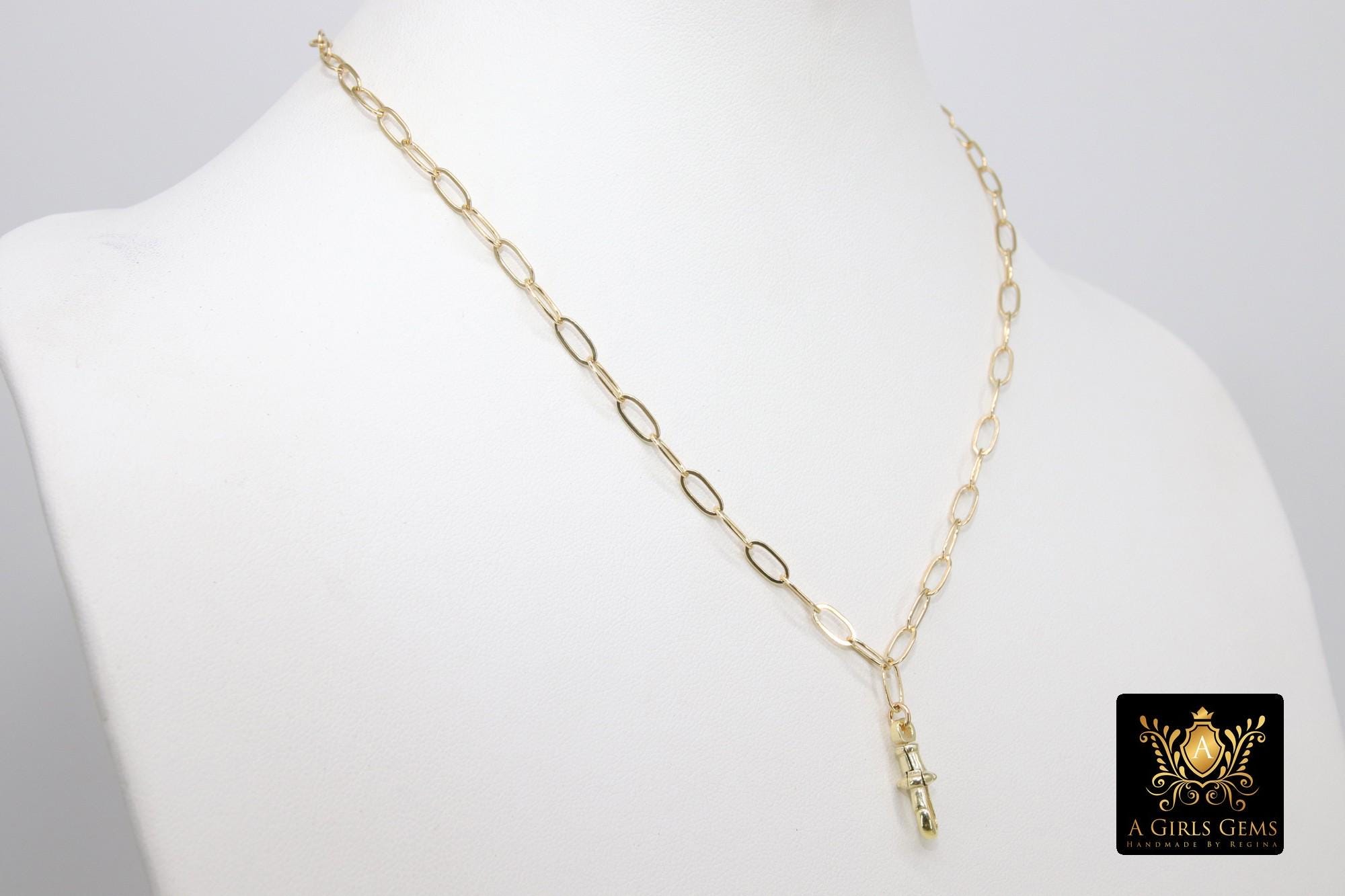 14 K Gold Filled Swivel Fob Paperclip Necklace, 14 K Gold Filled Oval Thick Chain Link Choker #615, Charm Clip Fob Necklace