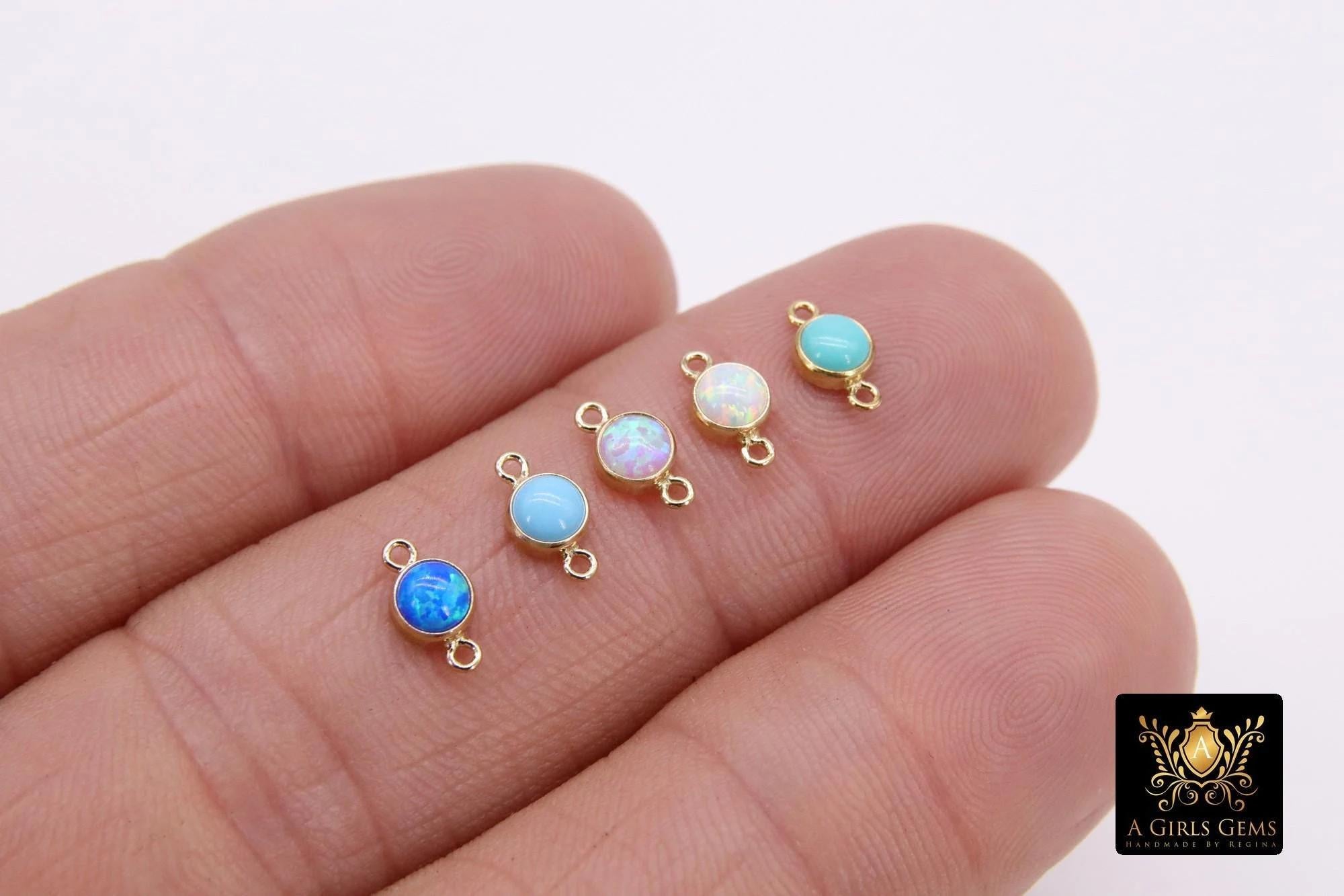 14 K Gold Filled Blue Turquoise CZ Chain Necklace, Genuine 14 K Gold Filled Paperclip Choker #2626, White and Pink Opal