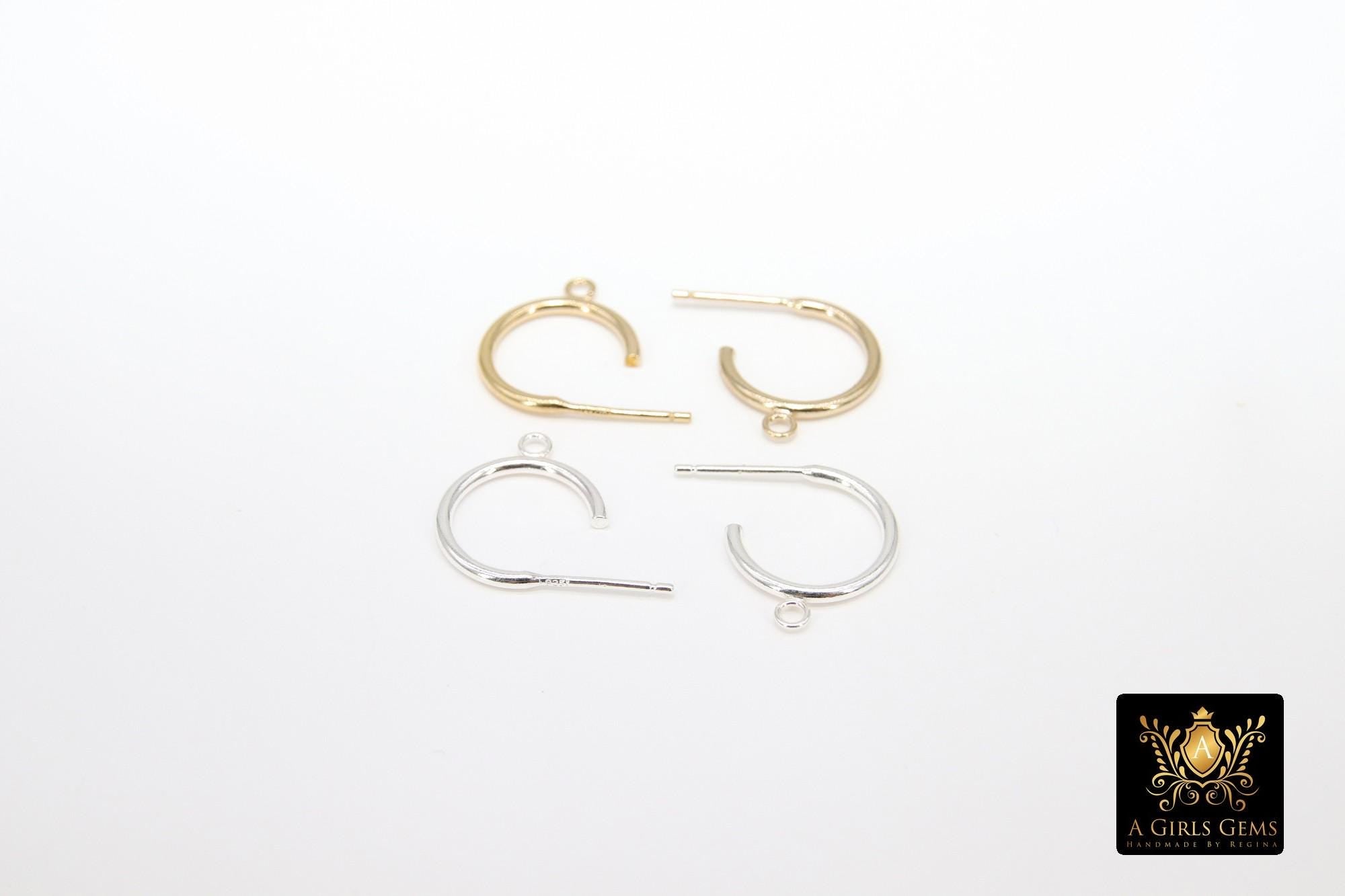 14 K Gold Hoop Stud Earrings, High Quality Gold Filled Round 12 mm Stud Post Findings #2449, 1 Open Loop
