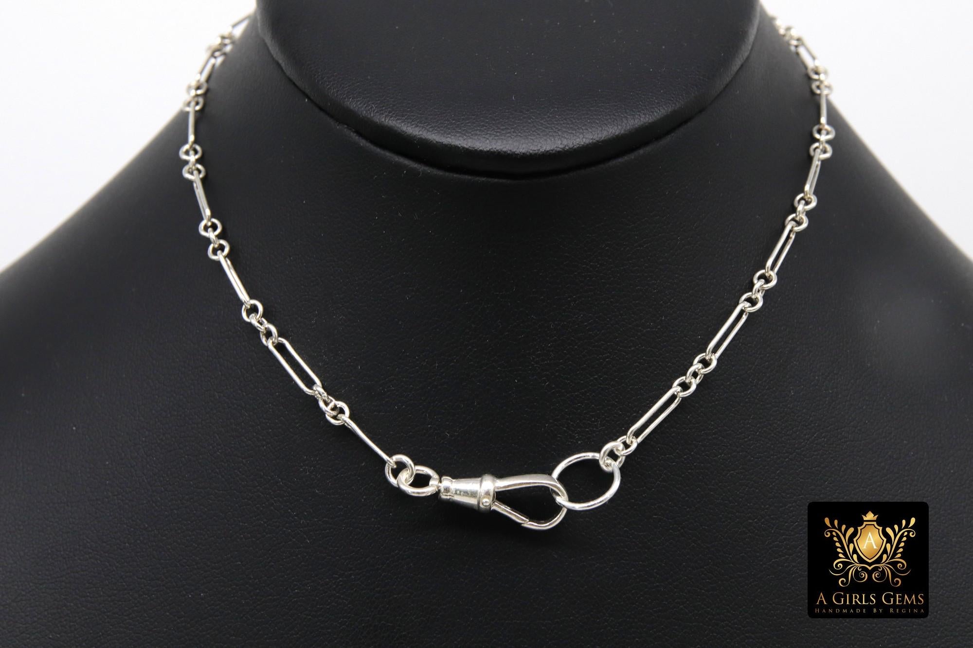925 Sterling Silver Fob Clip Clasp Charm Necklace, Long Short Chunky Chain Choker