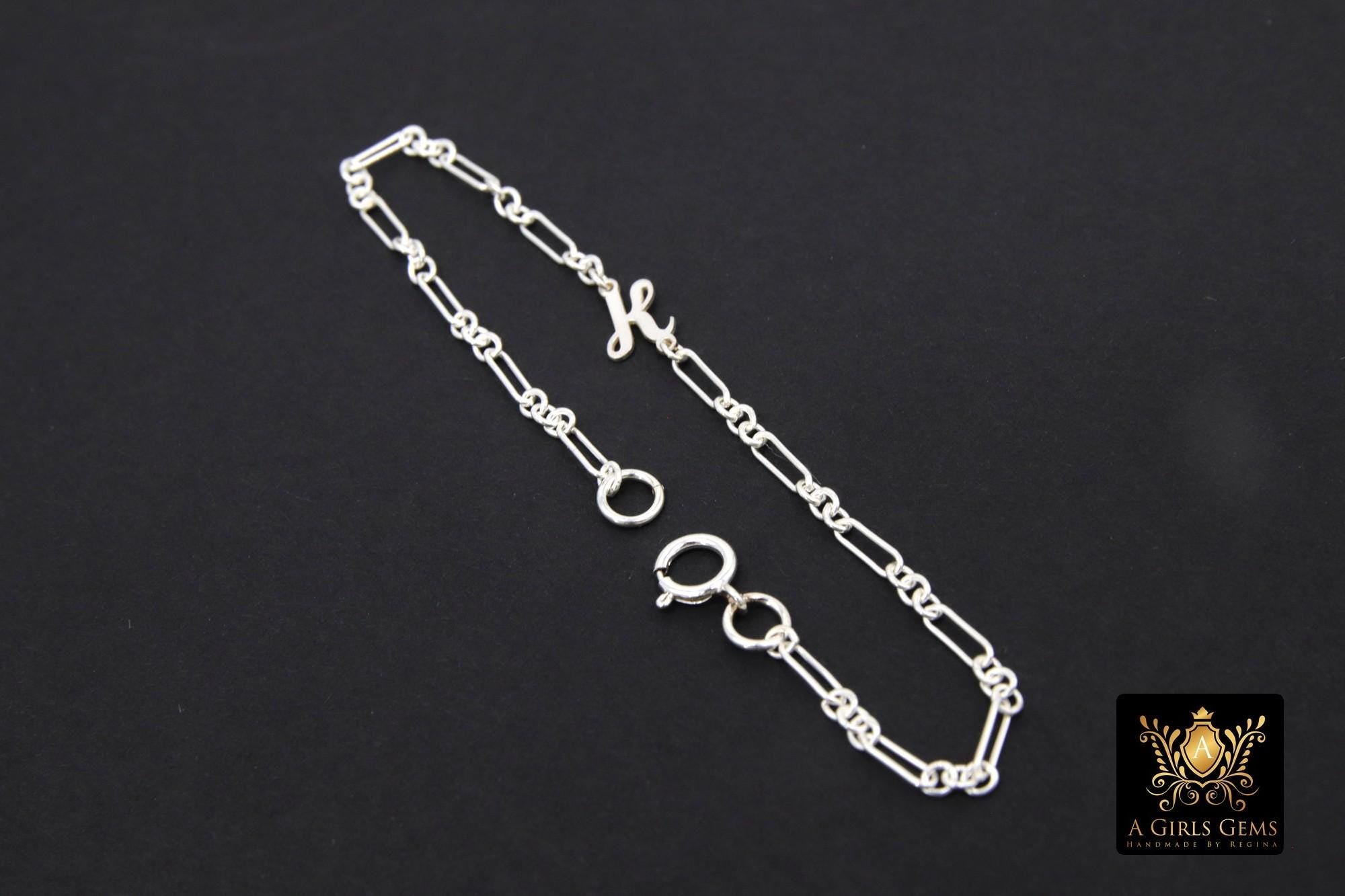 14 K Gold Filled Initial Chain Bracelet, 925 Sterling Silver Letter Charm Bracelet #2626, Chain Link Jewelry