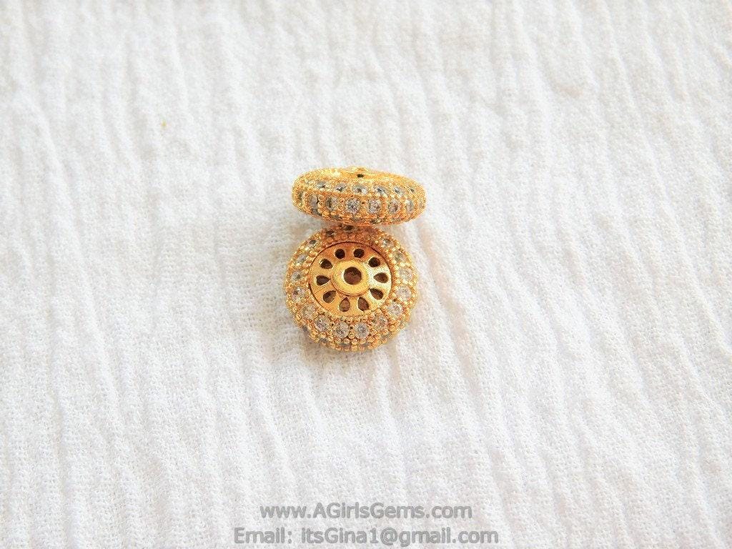 Round Donut Rondelle Beads, CZ Micro Pave Bead 5 x 10 mm, 18 k Gold Plated Fancy Spacer DIY Tassel Necklace Beads