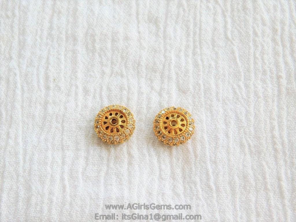 Round Donut Rondelle Beads, CZ Micro Pave Bead 5 x 10 mm, 18 k Gold Plated Fancy Spacer DIY Tassel Necklace Beads