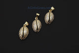 CZ Micro Pave Cowrie Shell Pendant, 2 Pcs Cubic Zirconia Seashell, Conch Shells Charm