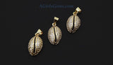 CZ Micro Pave Cowrie Shell Pendant, 2 Pcs Cubic Zirconia Seashell, Conch Shells Charm