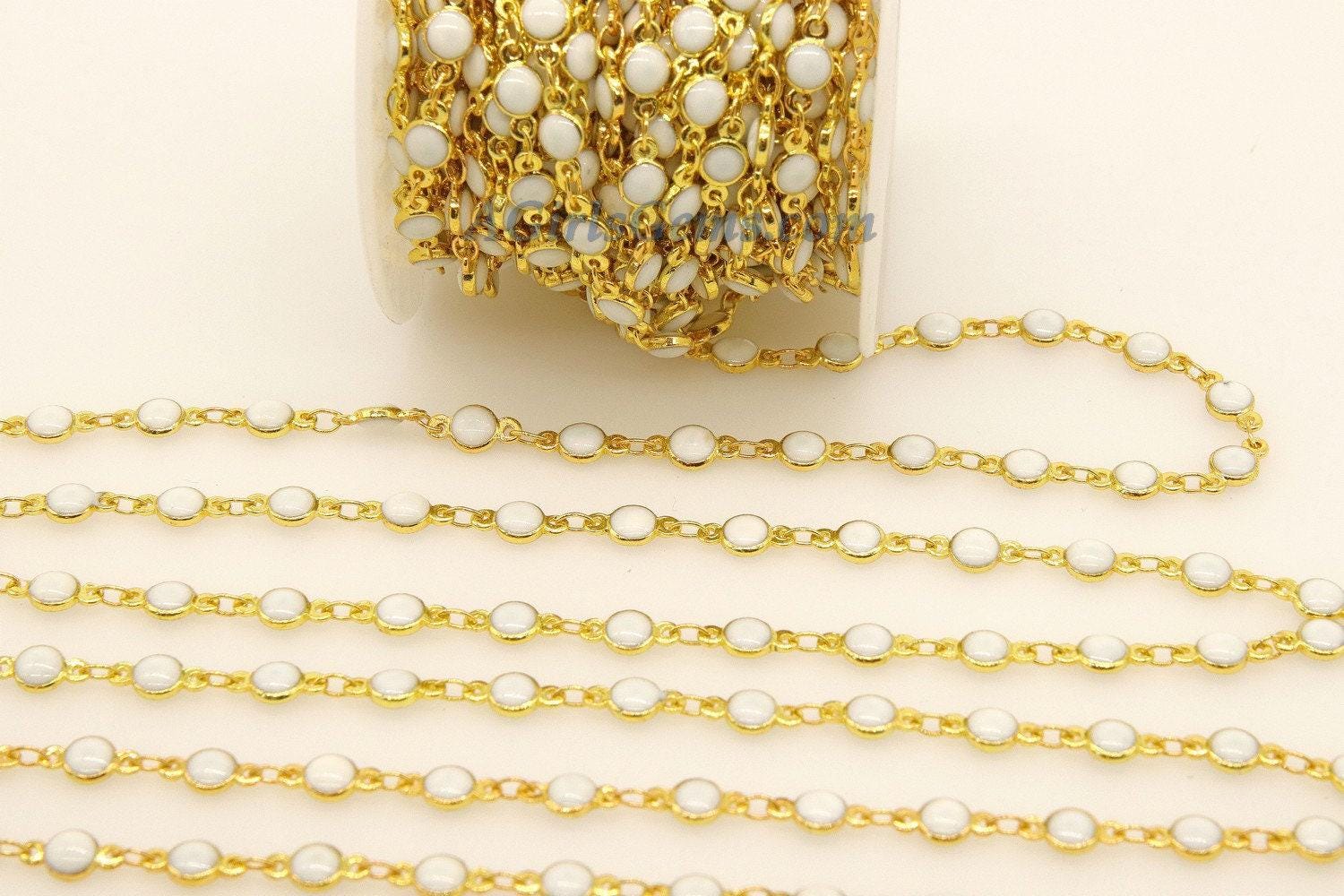 White Rosary Chain, Bezel Chain By The Yard CH #238, 6 mm Flat White Connector Chains